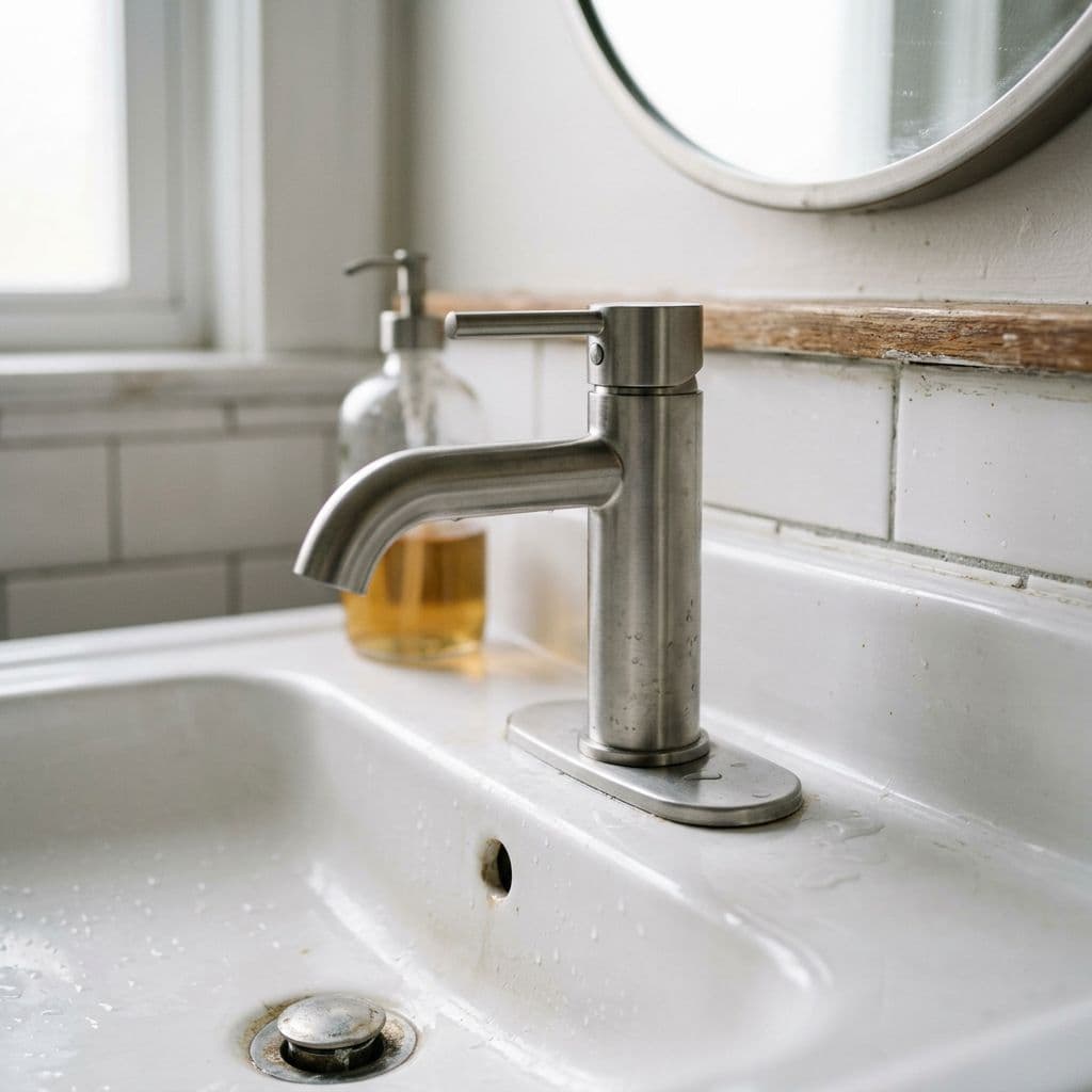 Grifería nueva instalada en un baño sin tocar el resto de elementos