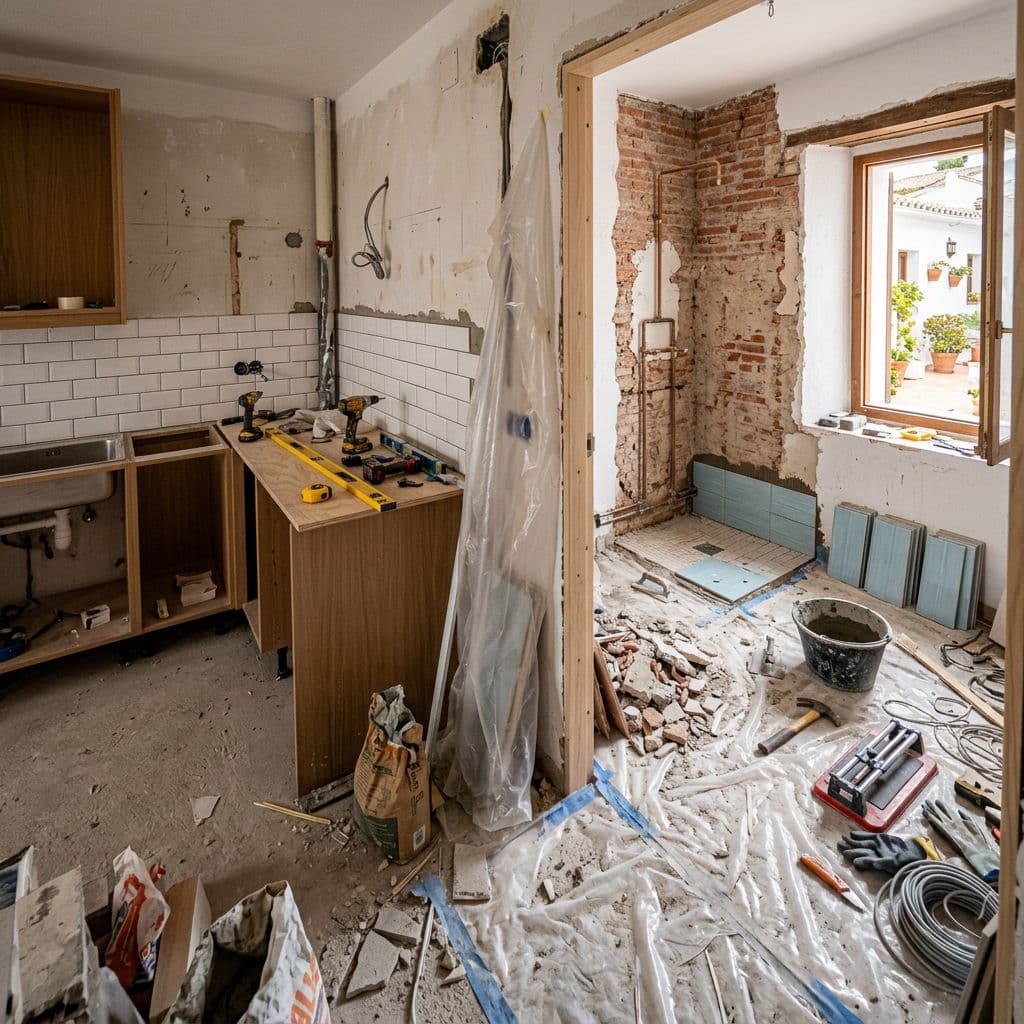 Cocina y baño en obra al mismo tiempo para compartir la movilización en una sola reforma