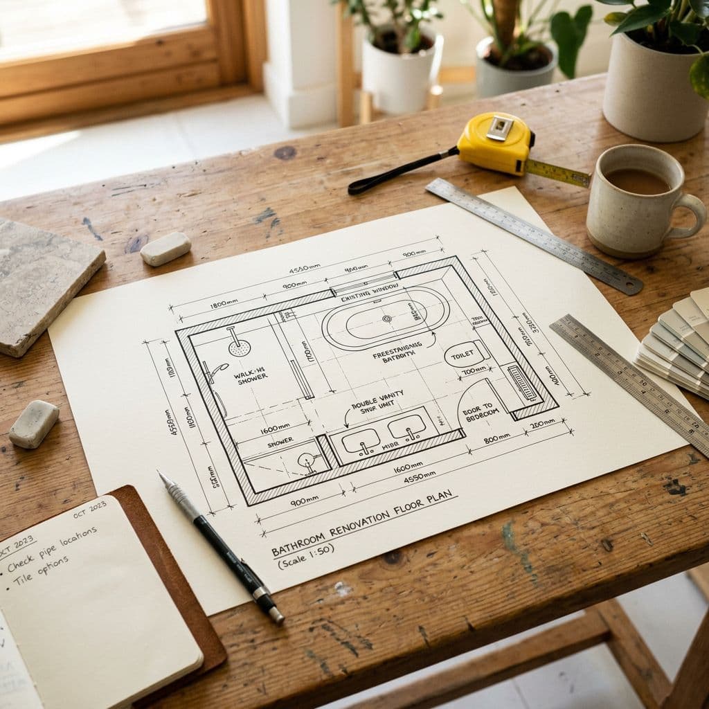 Plano de distribución de baño con medidas marcadas