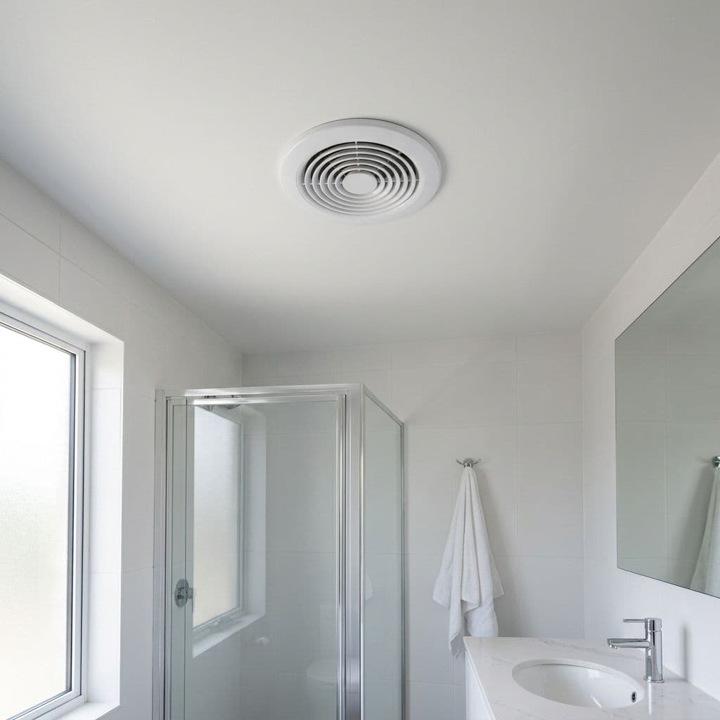 Extractor de aire instalado en el techo de un baño reformado