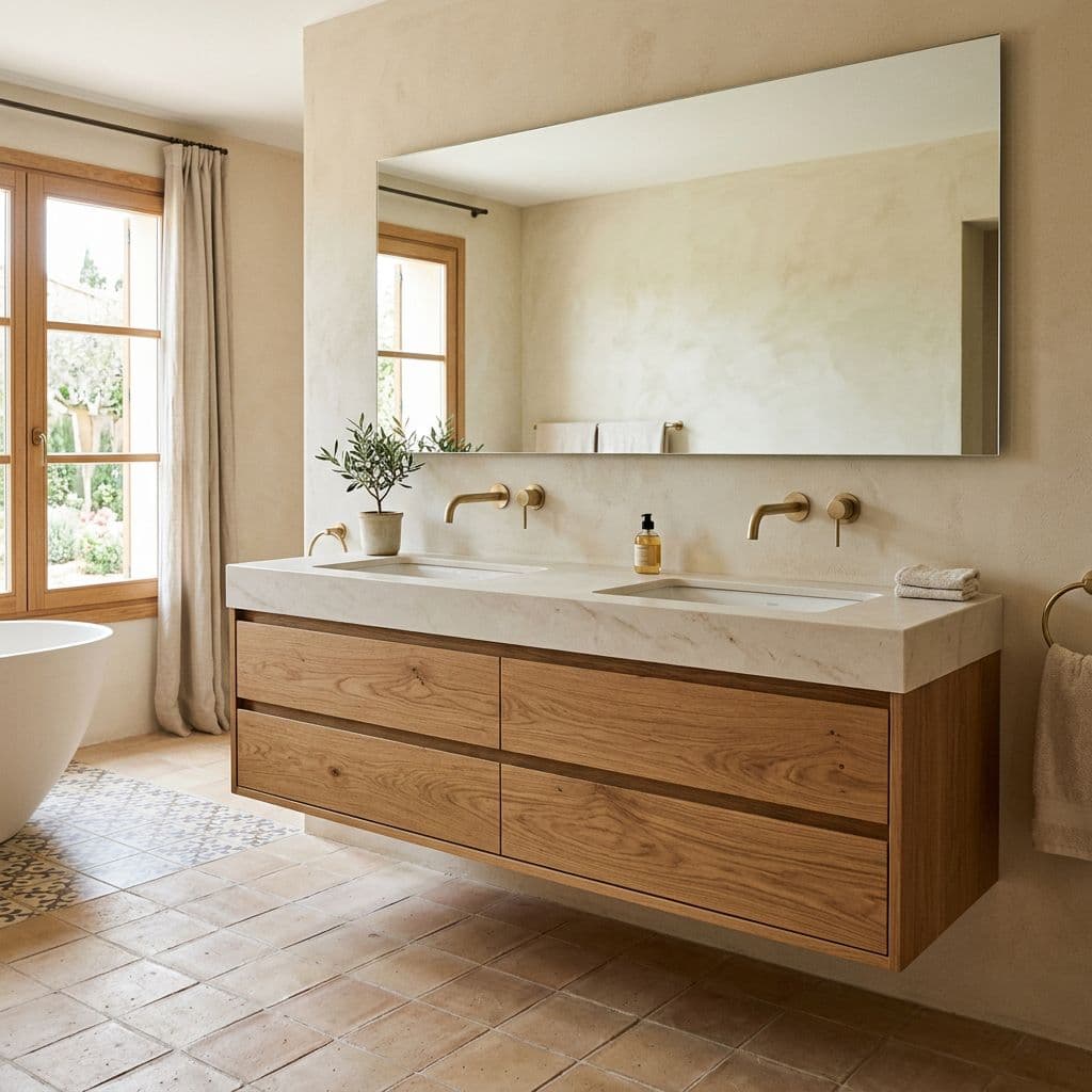 Mueble suspendido doble de 120-150 cm con dos lavabos para baños amplios