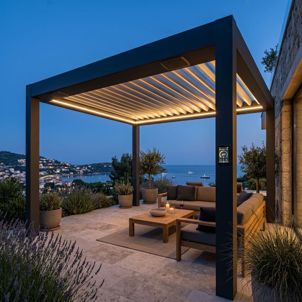 Pérgola bioclimática con domótica, iluminación y audio integrados
