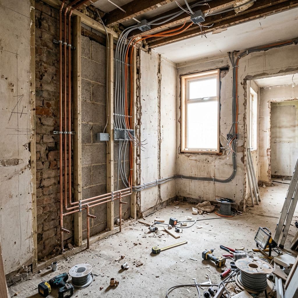 Piso de 60 m² en obra con renovación de electricidad y fontanería en una reforma integral