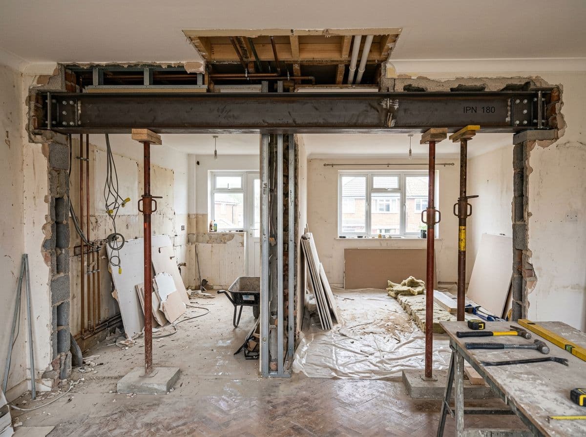 Apertura de un muro con viga de acero para unir cocina y salón en un piso de 70 m²
