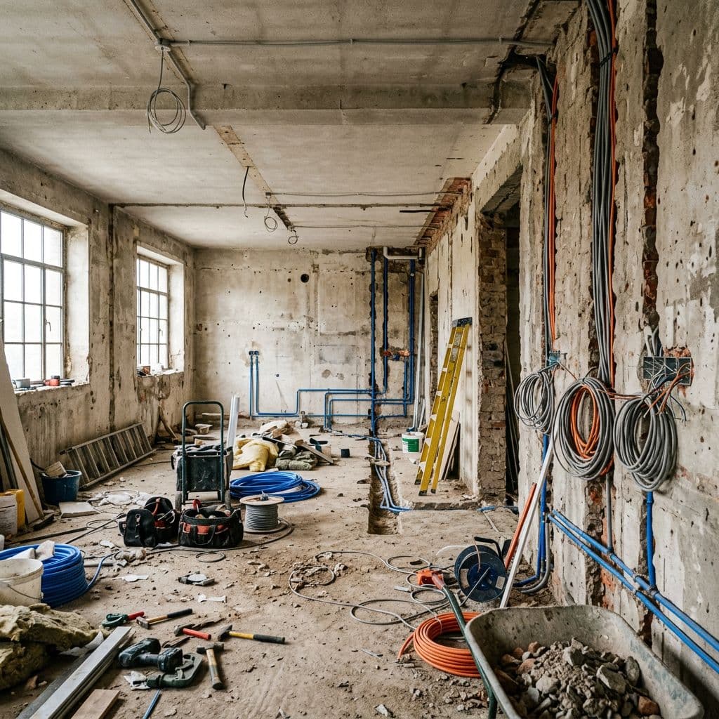 Piso de 80 m² en obra con renovación de electricidad y fontanería en una reforma integral