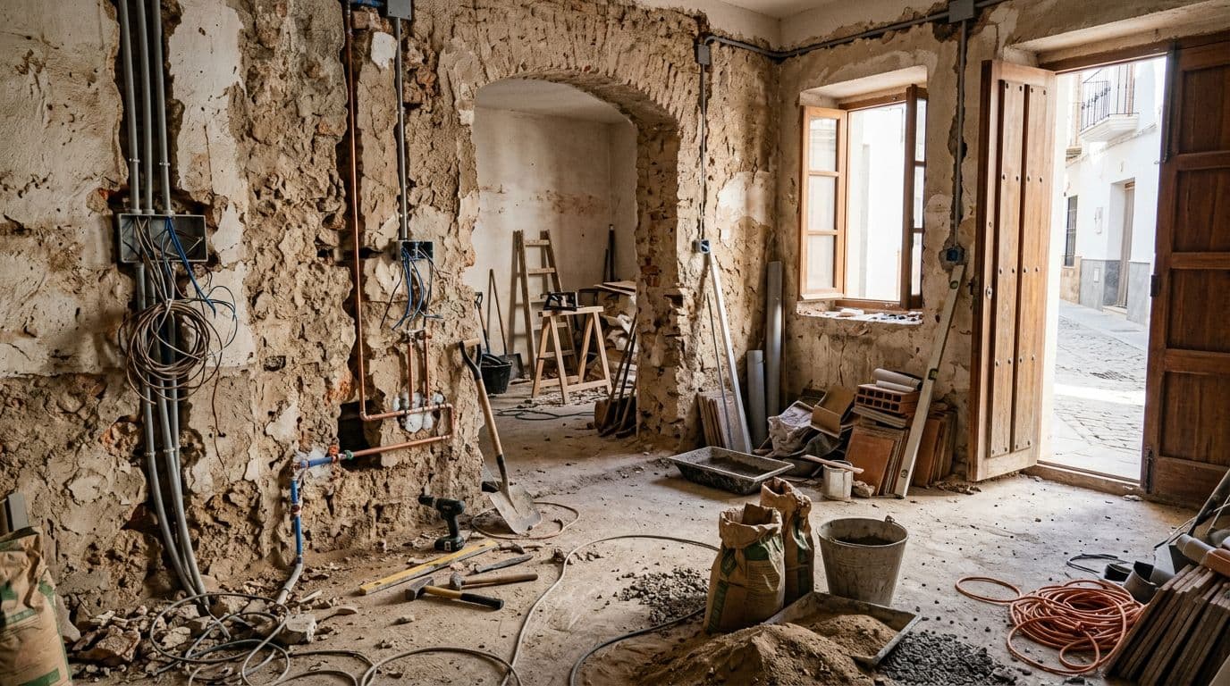Vivienda en obra durante una reforma integral con instalaciones nuevas visibles
