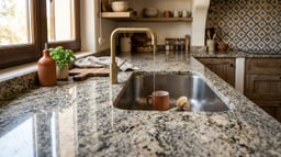 Encimera de granito instalada en una cocina reformada con acabado pulido