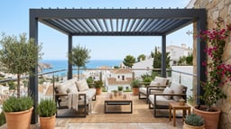 Pérgola bioclimática instalada en una terraza moderna