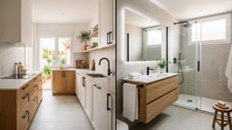 Cocina y baño reformados a la vez en una misma vivienda con acabados de calidad media