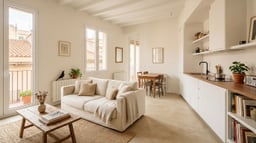 Piso de 70 m² reformado con salón y cocina abierta y suelo claro de gran formato