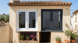 Comparativa visual de ventana de PVC y ventana de aluminio en una fachada