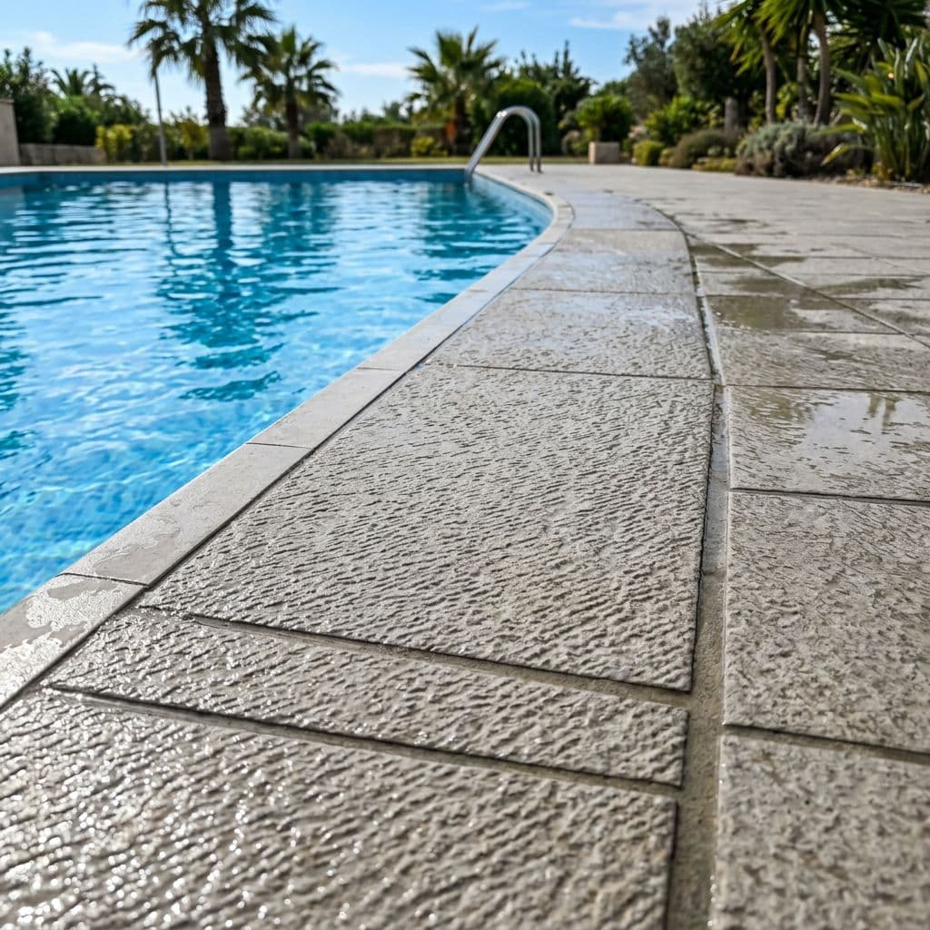 Porcelánico de máxima resbaladicidad en el borde de una piscina
