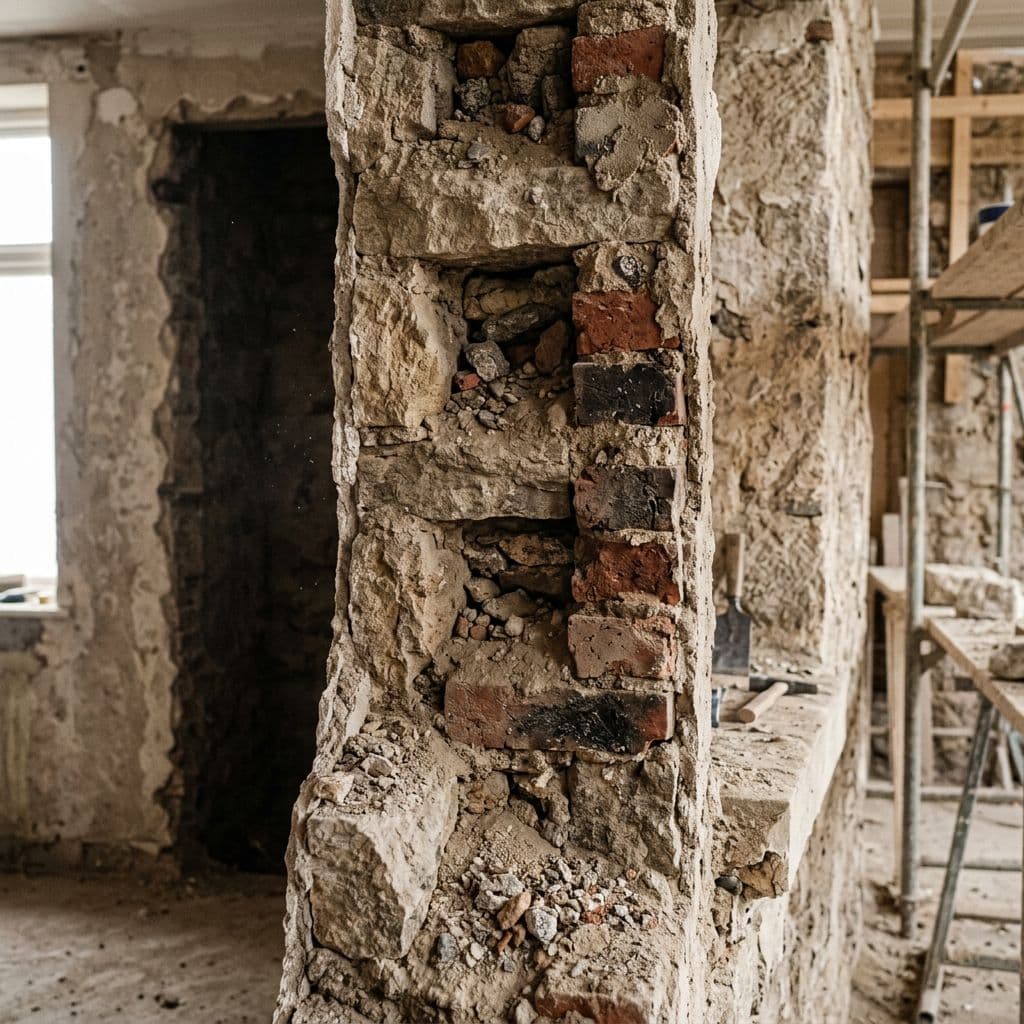 Corte de una pared gruesa que podría ser estructural