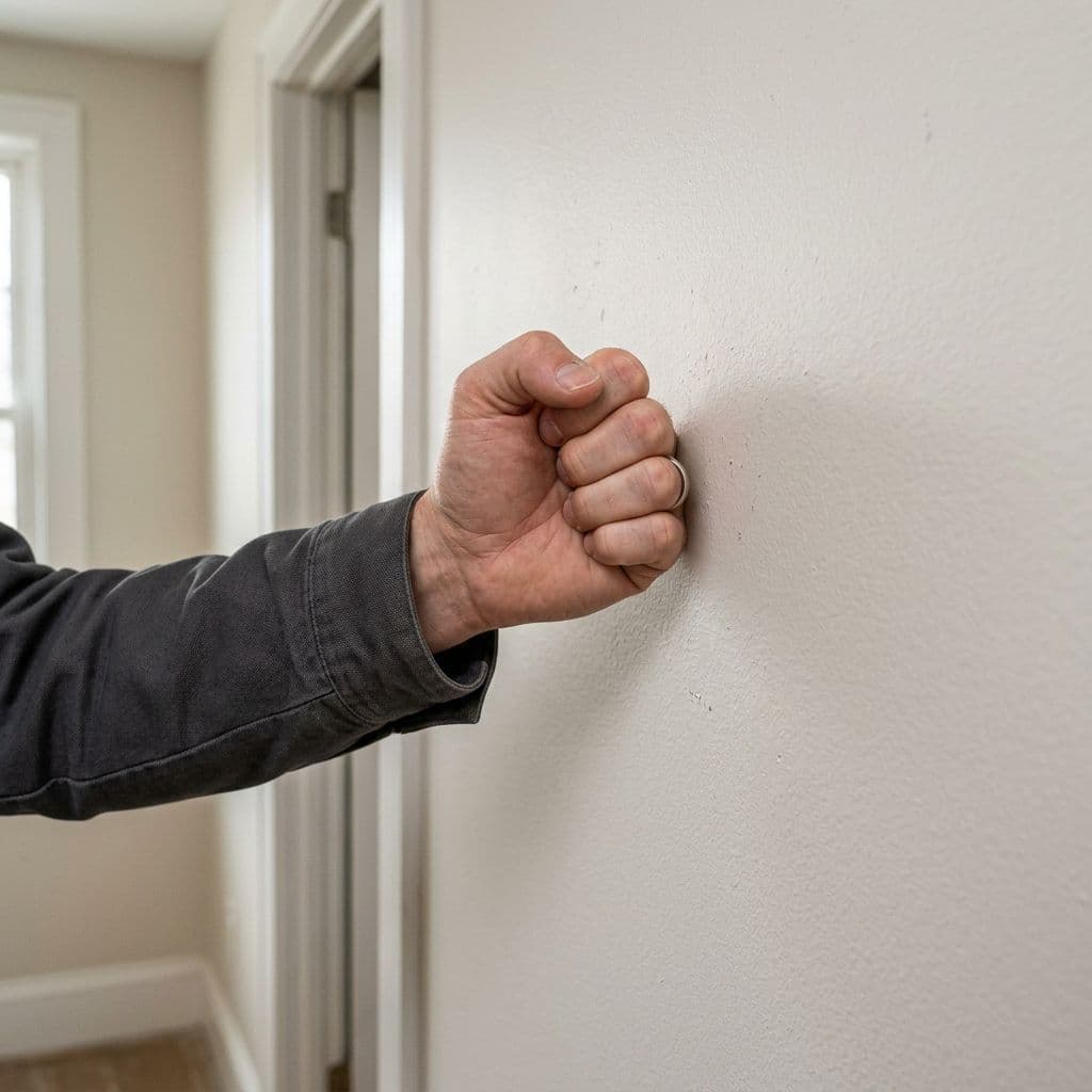 Comprobando el sonido de una pared para valorar si es maciza