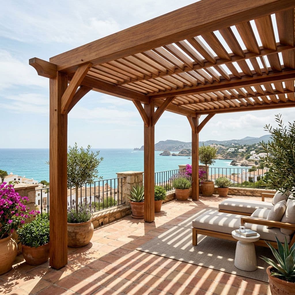 Pérgola bioclimática de madera con lamas orientables