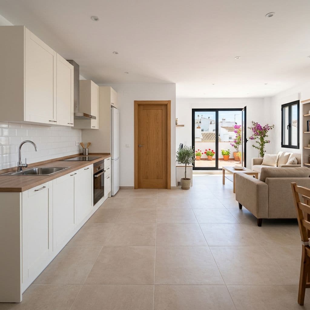 Reforma integral estándar de calidad media con porcelánico y cocina equipada en una vivienda